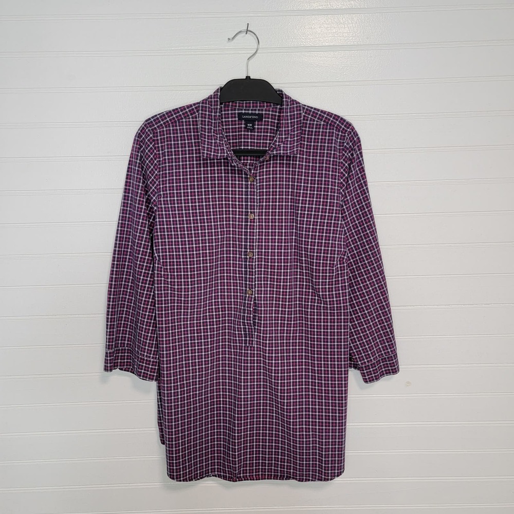 Lands' End Plus Size 16W Flannel Preppy Professional Half Button Girly Work Top